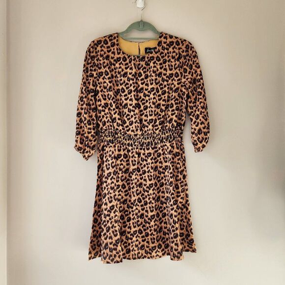 NWT Sam Edelman Leopard Print Smocked Waist A-Line Dress (4) - Picture 2 of 7